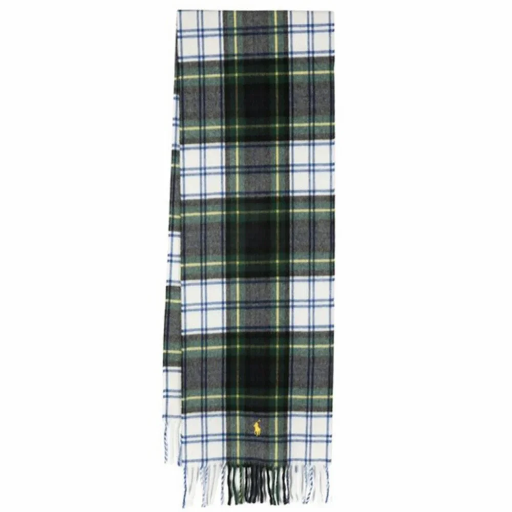 NEW $275 Polo Ralph Lauren Cashmere Scarf! Green Tartan Plaid Made in Italy